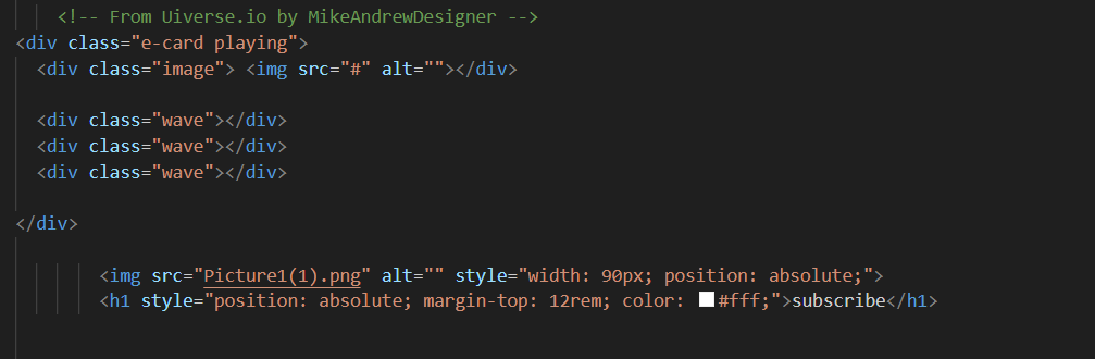 HTML structure of the animated card